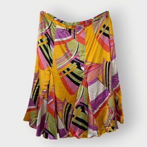 Vintage Nygard Silk Godet Skirt | 14 | Multicolor | Flowy Flare | Maximalist